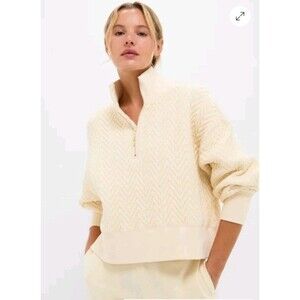 NWT TUCKERNUCK Lucas Quarter Zip Womens S Buttercream Cropped Quilted Pullover